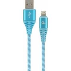 Gembird USB Male - Lightning Male Premium cotton braided 1m Blue/White