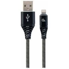 Gembird USB Male - Lightning Male Premium cotton braided 1m Black/White