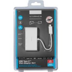 Vivanco адаптер USB-C - VGA 3в1, белый (34294)