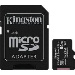 Kingston 64GB micSDXC Canvas Select Plus 100R A1 C10 Card + Aapter