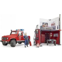 BRUDER fire station with Land Rover Defender and fireman, 62701