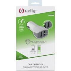 Celly Dual Fast Charge Premium Auto Lādētājs 12 / 24V / 3.4A Balts