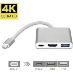 Fusion (3 in 1) USB-C Multiport Адаптер / USB 3.0 / HDMI / USB-C / Серебряный