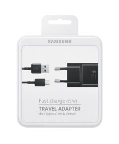 Samsung EP-TA20EBECGWW / Quick Charge 3.0 / 15W Зарядное устройство + Type-C USB Провод / Черное
