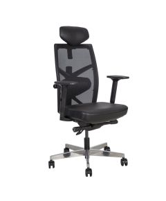 Biroja krēsls TUNE 70x70xH111-128cm, sēdeklis: āda, atzveltne: siets, krāsa: melna