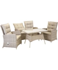 Комплект садовой мебели EMERALD стол, диван и 2 стула, алюминиевая рама с плетением из пластика, светло-серые подушки