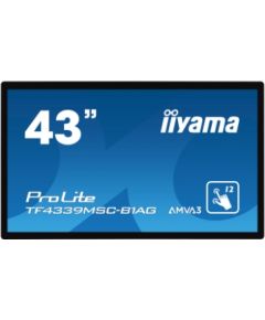 Iiyama 43" PCAP Open frame, Bezel Free 12-Points Touch, 1920x1080, AMVA3 panel, 24/7, 2xHDMI, DisplayPort, VGA, 340cd/m², 4000:1, Through Glass (Gloves) supported, Landscape, Portrait or Face-up mode / TF4339MSC-B1AG