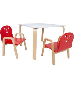 Kids set HAPPY table and 2 chairs, white/red