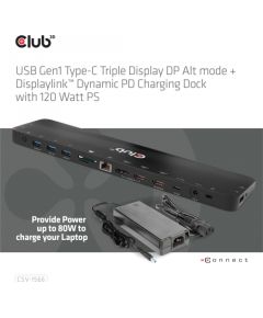 Club 3d CLUB3D USB Gen1 Type-C Triple Display DP Alt mode Displaylink Dynamic PD Charging Dock with 120 Watt PS
