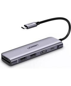 UGREEN CM195 Hub adapter 6 in 1 USB-C to 2x USB 3.0, HDMI, SD/microSD, 100W (gray)
