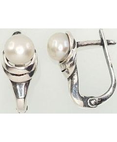 Серебряные серьги #2202151(POx-Bk)_PE, Серебро	925°, оксид (покрытие), Жемчуг , 4.7 гр.