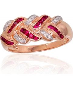 Золотое кольцо #1100905(Au-R+PRh-W)_DI+RB, Красное Золото	585°, родий (покрытие) , Бриллианты (0,043Ct), Рубин (0,285Ct), Размер: 19, 3.35 гр.