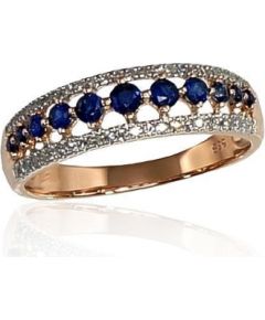 Золотое кольцо #1100189(Au-R+PRh-W)_DI+SA, Красное Золото	585°, родий (покрытие) , Бриллианты (0,137Ct), Сапфир (0,38Ct), Размер: 18, 2.37 гр.