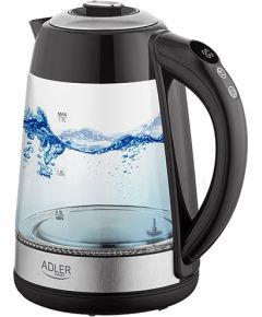 Adler Kettle AD 1285 Electric, 2200 W, 1.7 L, Glass/Stainless steel, 360° rotational base, Grey