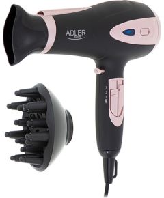 Adler Hair Dryer AD 2248b ION 2200 W, Number of temperature settings 3, Ionic function, Diffuser nozzle, Black/Pink