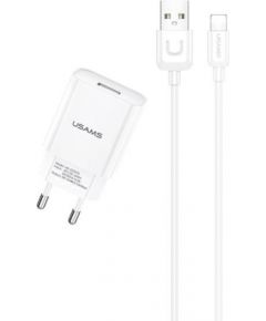 Usams T21 Komplekts 2in1 Adaptīvs Ātrs 2.1 USB tīkla lādētājs + USB uz Lightning 1m Kabelis Balta