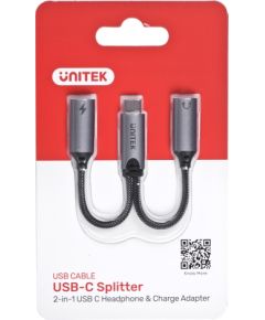 UNITEK ADAPTER USB-C - 2X USB-C, 18W, AUDIO, M206A