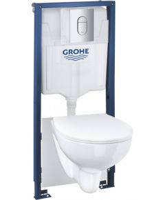 Grohe komplekts - pods BauCeramic Rimless ar vāku SC, rāmis h=1130 mm, taustiņš Arena Cosmo hroms, stiprinājumi + blīve