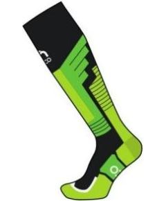 Mico Kids Medium Weight Performance Ski Sock / Melna / Zaļa / 24-26