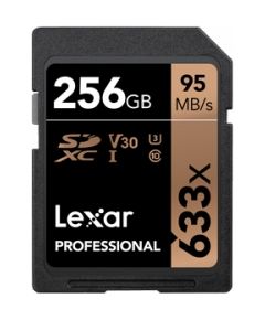 Lexar Professional 633x SDHC/SDXC UHS-I SDXC, 256GB Class 10, U3, V30, 45 MB/s, 95 MB/s