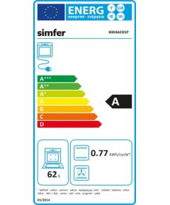 Simfer Oven 8004AERSP 62 L, 4 (0+3) Function, Easy to Clean, Mechanical control, Height 60 cm, Width 60 cm, Black