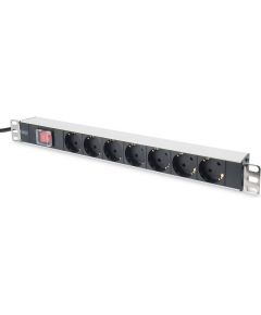 Digitus Aluminum outlet strip with switch  	DN-95402 Sockets quantity 7, 7x safety outlets 250VAC 50/60Hz / 16A / 4000W, 1U Aluminum PDU, rackmountable