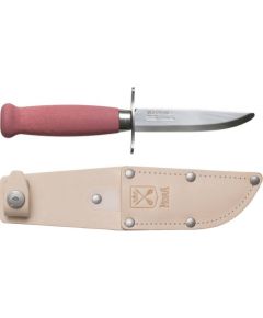 Kids knife Morakniv Scout 39 Safe, leather sheath and double finger guard, Lingonberry