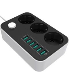 ColorWay Power Socket :3 EU plugs/6USB Blac CW-CHE36B 1.8 m, Black