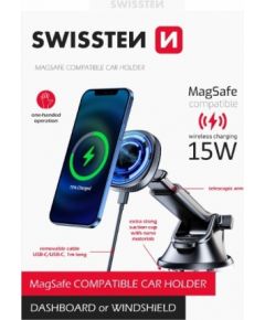 Swissten Magnētisks Automašīnas Turētājs ar Bezvadu uzlādi 15W (MagSafe compatible)