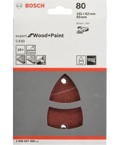 Bosch sanding sheet C430 Expert for Wood and Paint, 102 x 62 / 93mm, K80 (10 pieces, for multi-sander)