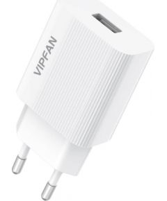 Vipfan E01 mains charger, 1x USB, 2.4A + Micro USB cable (white)