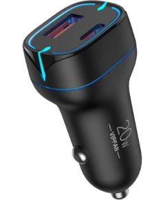 Vipfan C11 car charger, USB + USB-C, PD 20W + QC 3.0, LED (black)