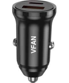 Vipfan C03 car charger, USB + USB-C, 20W, PD + QC 3.0 (black)