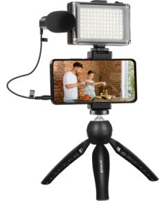 Puluz Live broadcast kit tripod mount + LED lamp + microphone + phone clamp