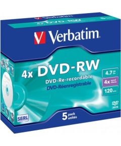 VERBATIM 43285 DVD-RW Verbatim 5pcs, 4.7GB, 4x, jewel case