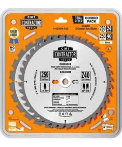 Griešanas disks CMT Contractor K250M-X02; 250x2,6x30; Z24/Z40; 20°/15°; 2 gab.