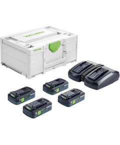 Piederumu komplekts Festool SYS 18V 4x4,0/TCL 6 DUO; 18 V; 4x4,0 Ah akum.