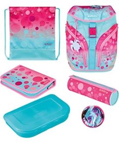 Herlitz SoftLight Plus GreenLine Pink Bubbles, school bag (pink/light blue, incl. filled 16-piece school case, pencil case, sports bag)