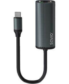 SAVIO Adapter USB-C 3.1 Gen.1 (M) to RJ-45 Gigabit Ethernet (F), 1000 Mbps, AK-56, grey