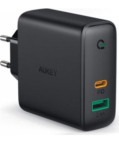 Aukey AUEKY PA-D1 Wall charger 1x USB 1x USB-C Power Delivery 3.0 Dynamic Detect 30W Black