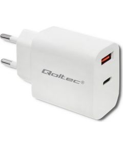 Qoltec 51714 Charger | 18W | 5-12V | 1.5-3A | USB type C PD | USB QC 3.0 | White