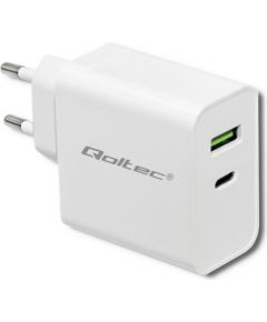 Qoltec 51718 Charger | 45W | 5-20V | 2.4-3A | USB type C PD | USB | White