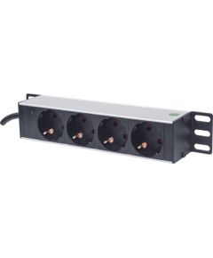 Intellinet 10" 1U Rackmount 4-Way Power Strip - German Type", With Power Indicator, No Surge Protection, 1.8m Power Cord (Euro 2-pin plug)