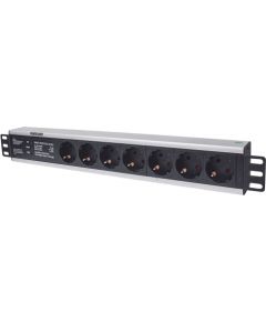 Intellinet 19" 1.5U Rackmount 7-Way Power Strip - German Type", With Surge Protection, 3m Power Cord (Euro 2-pin plug)