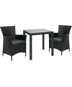 Dārza mēbeļu komplekts WICKER galds, 2 krēsli, melns