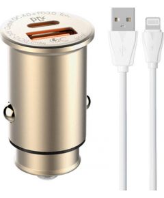 LDNIO C506Q USB, USB-C Car charger + Lightning Cable