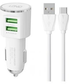 LDNIO DL-C29 car charger, 2x USB, 3.4A + USB-C cable (white)