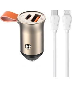 Car charger LDNIO C509Q, USB + USB-C, 30W + cable USB-C to Lightning (gold)