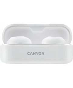 CANYON TWS-1, Bluetooth headset, with microphone, BT V5.0, Bluetrum AB5376A2, battery EarBud 45mAh*2+Charging Case 300mAh, cable length 0.3m, 66*28*24mm, 0.04kg, White