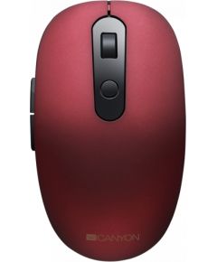 CANYON MW-9, 2 in 1 Wireless optical mouse with 6 buttons, DPI 800/1000/1200/1500, 2 mode(BT/ 2.4GHz), Battery AA*1pcs, Red, silent switch for right/left keys, 65.4*112.25*32.3mm, 0.092kg